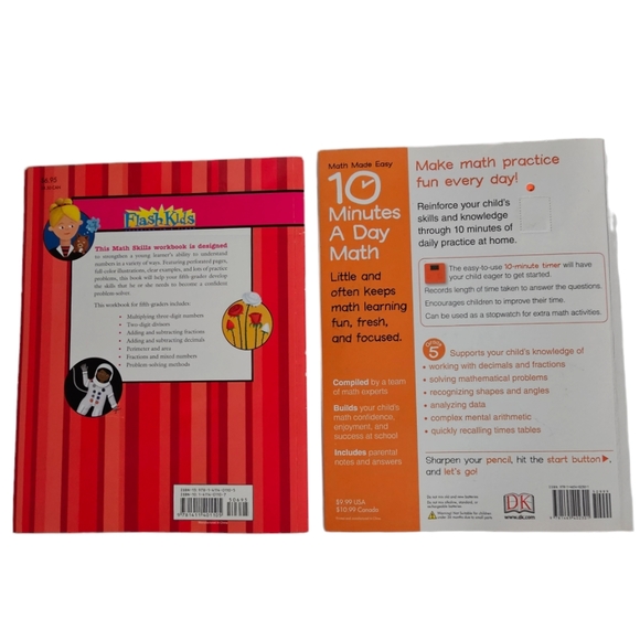 5th Grade Math Skills, and Math Made Easy 10 Minutes a Day with Timer TWO Books - Picture 2 of 3